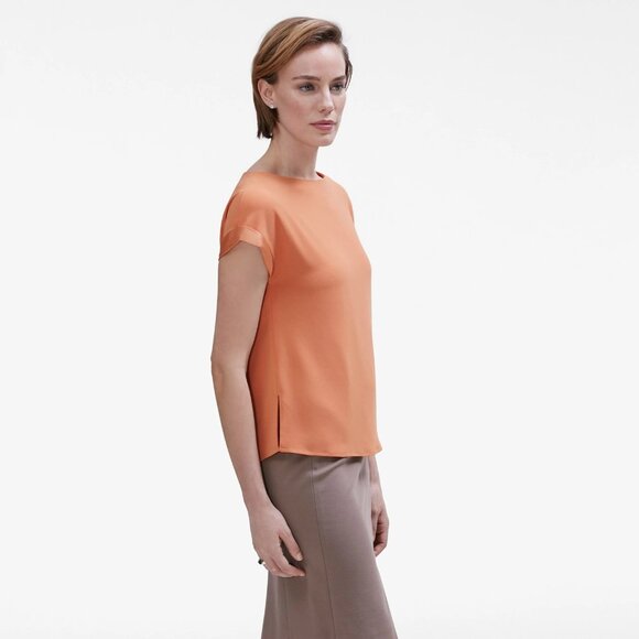 MM.LAFLEUR Betty Navy Blue Matte Crepe Cuffed Boat Neck Blouse Top, Size XL - Picture 12 of 14